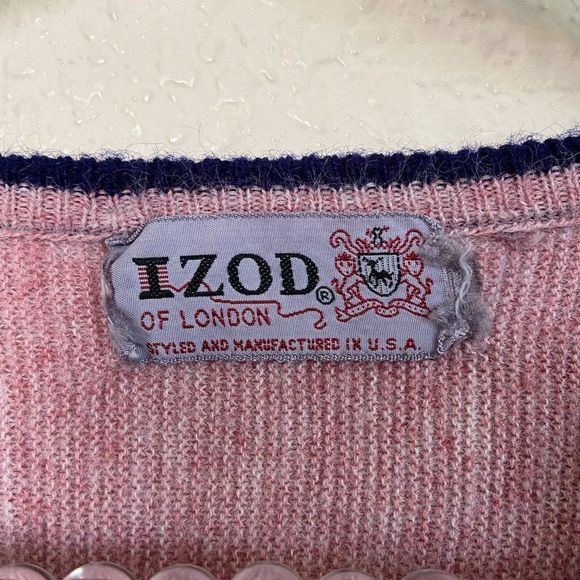 Vintage Izod of London Mens 100% Orlon Acrylic XL Pullover Pink Sweater - Picture 3 of 5